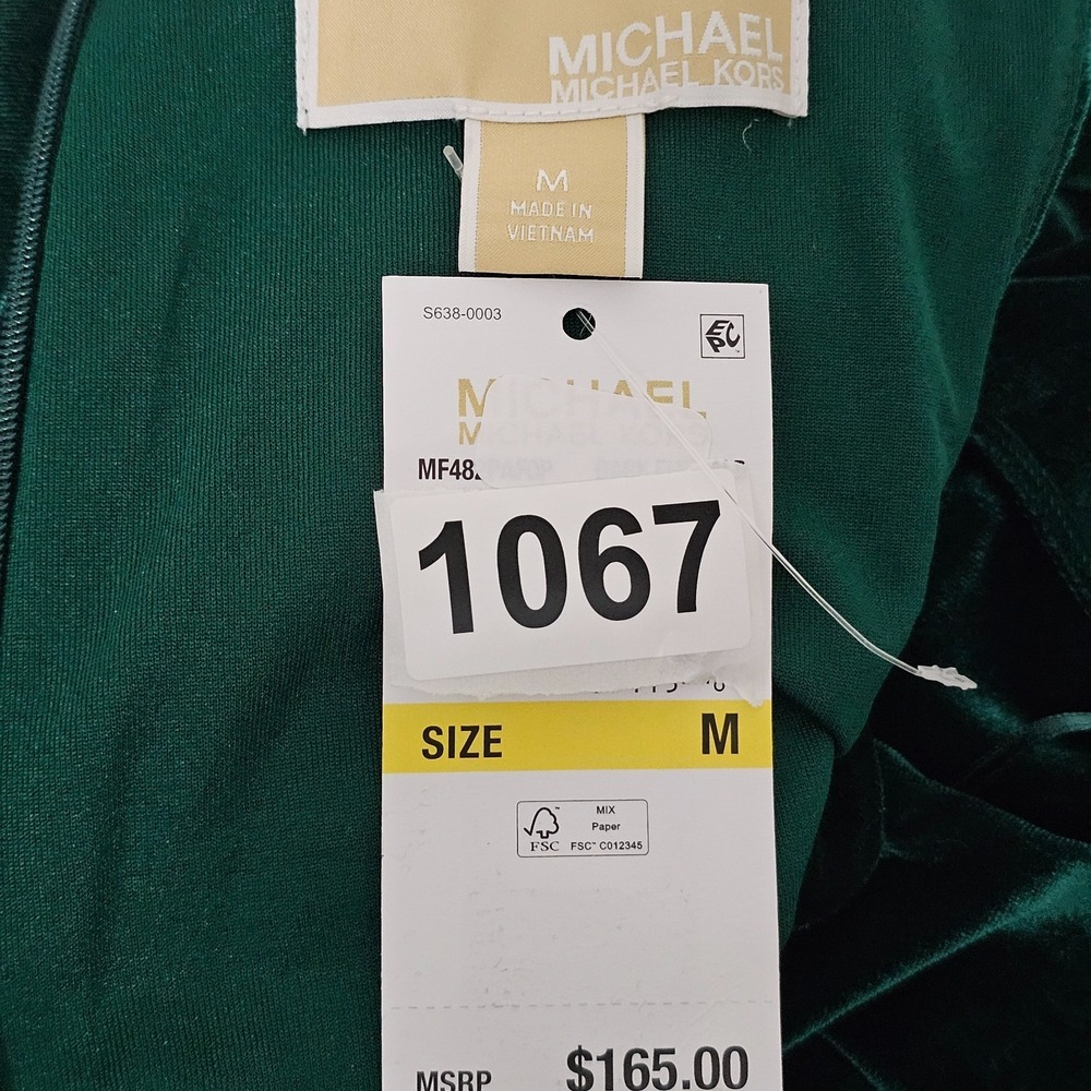 Michael Kors Dress Medium Green Midi Sleeveless Sheath Halter Front Slit 1067 - Picture 9 of 9